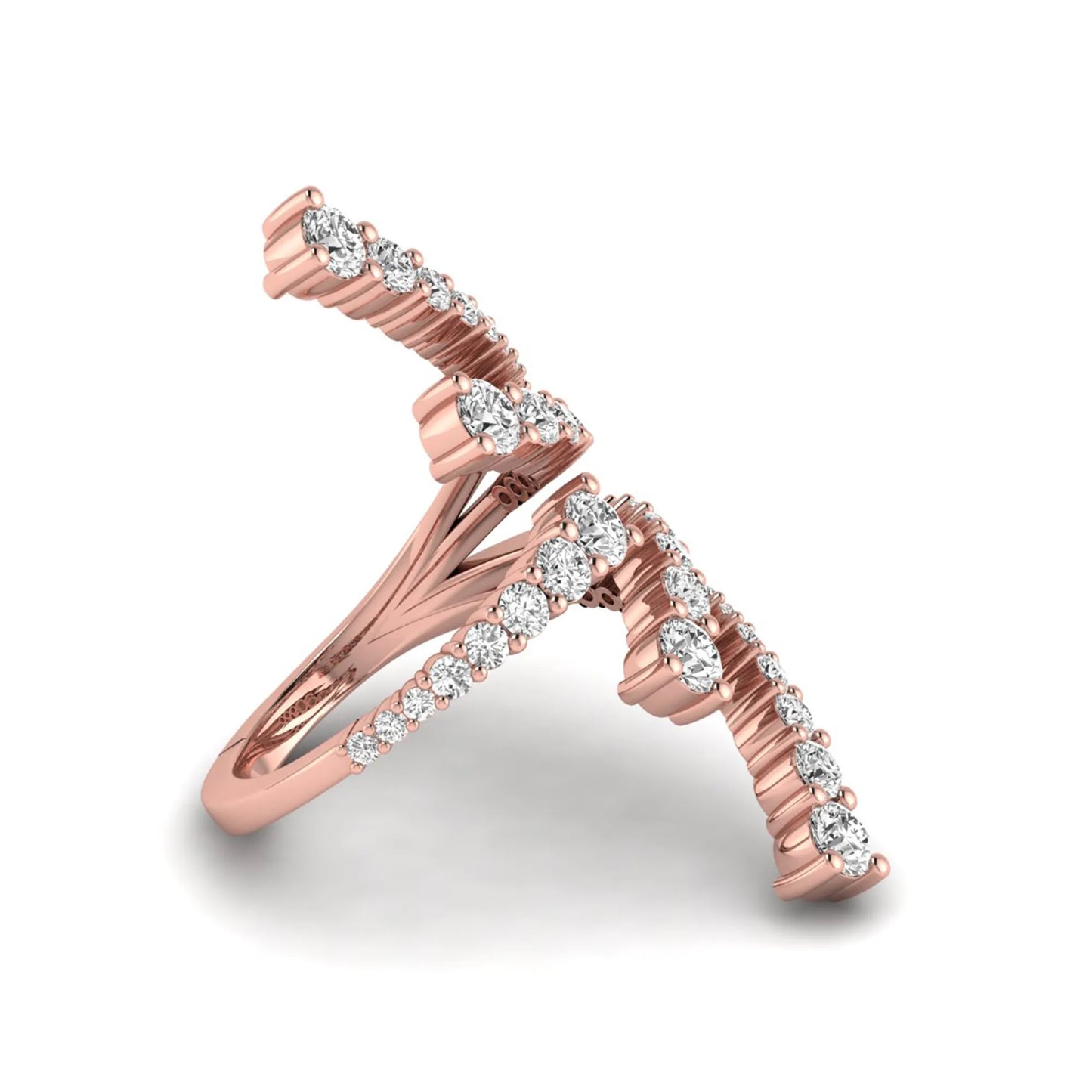 Diamond bypass cluster fashion ring featuring 1.98 carats of round lab grown diamonds in an open multi-row pavé bypass design with a polished rose gold band.