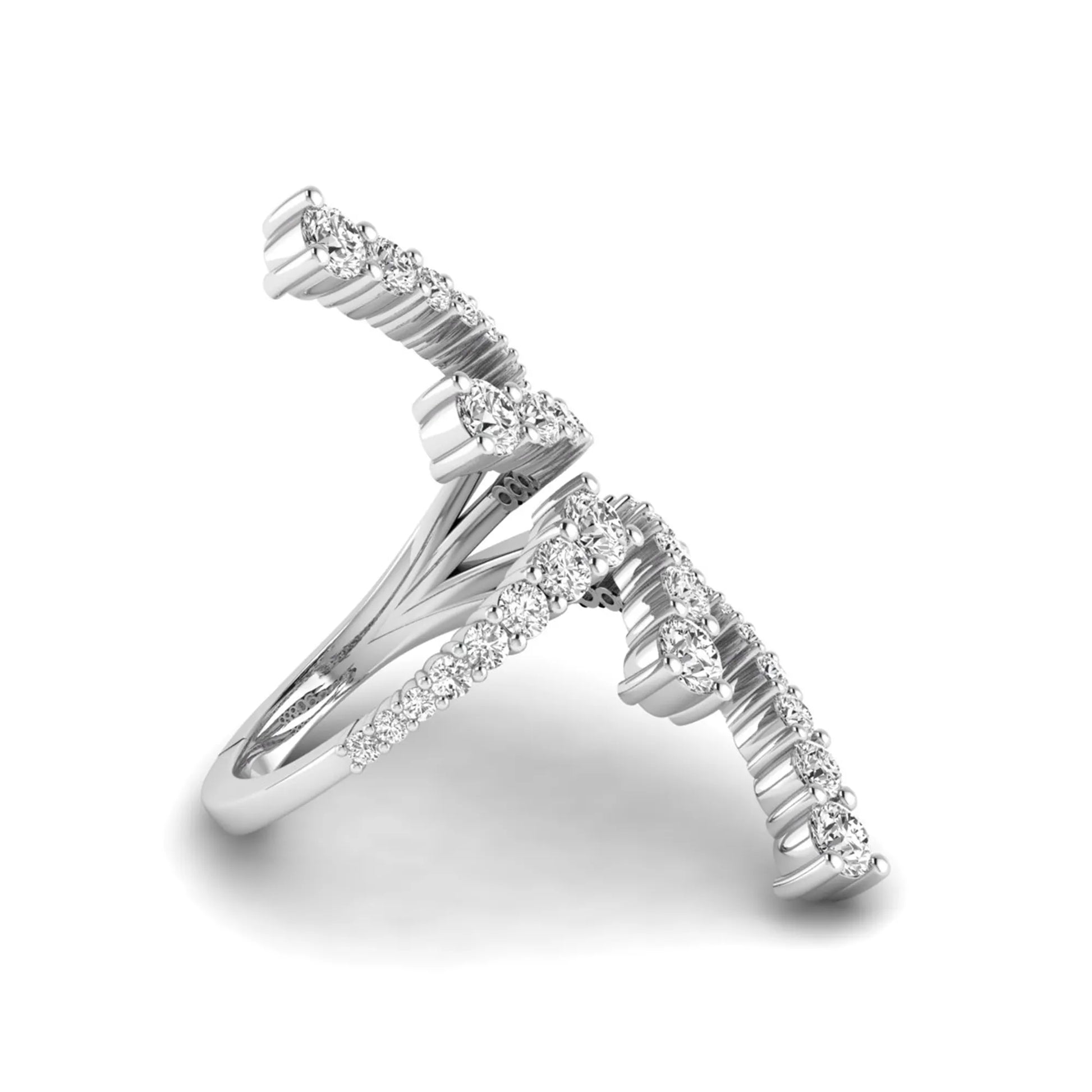 Diamond bypass cluster fashion ring featuring 1.98 carats of round lab grown diamonds in an open multi-row pavé bypass design with a polished white gold band.
