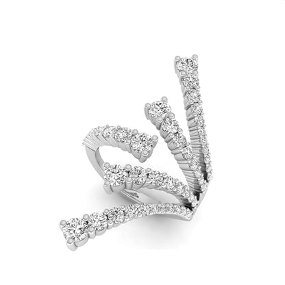 Diamond bypass cluster fashion ring featuring 1.98 carats of round lab grown diamonds in an open multi-row pavé bypass design with a polished white gold band.