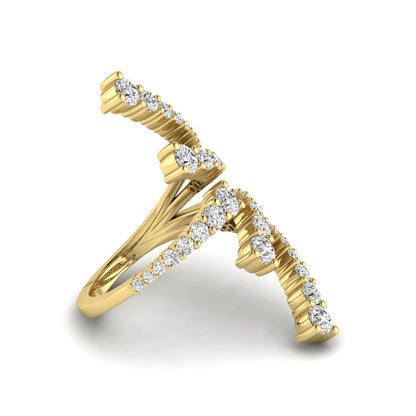 Diamond bypass cluster fashion ring featuring 1.98 carats of round lab grown diamonds in an open multi-row pavé bypass design with a polished yellow gold band.
