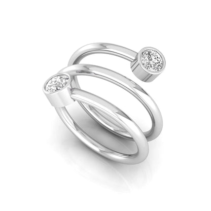 Triple wrap spiral ring featuring two bezel set round brilliant lab grown diamonds in a polished white gold design
