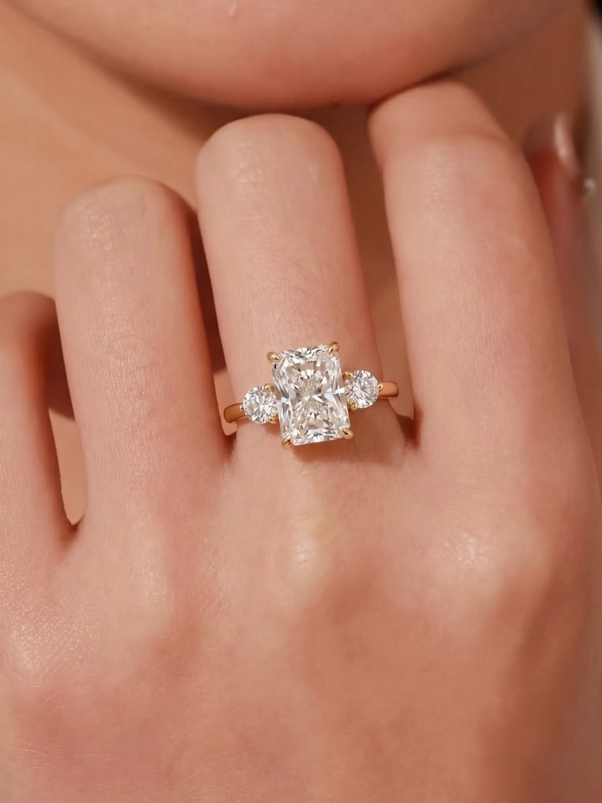 3.5 Carat Radiant Three Stone Lab Grown Diamond Engagement Ring