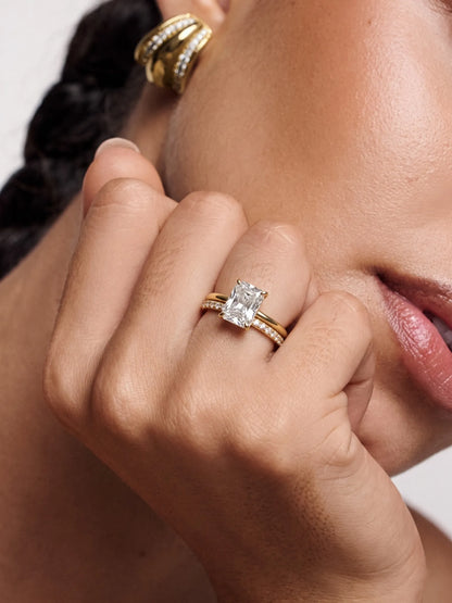 2 Carat Radiant Hidden Halo Pavé Lab Grown Diamond Bridal Ring Set