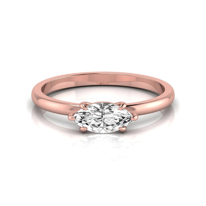 East-west marquise cut lab grown diamond solitaire engagement ring with a six-prong setting in rose gold style.