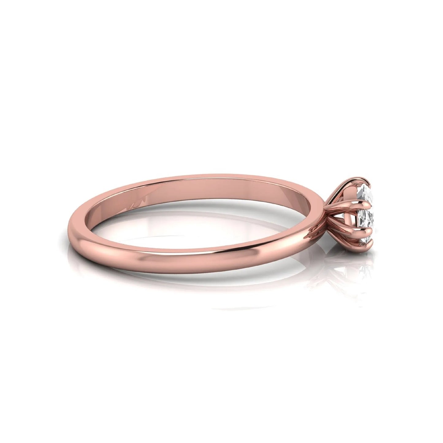 East-west marquise cut lab grown diamond solitaire engagement ring with a six-prong setting in rose gold style.