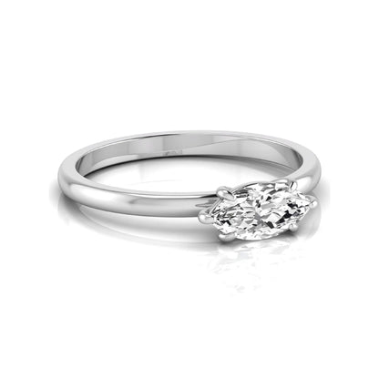 East-west marquise cut lab grown diamond solitaire engagement ring with a six-prong setting in white gold style.