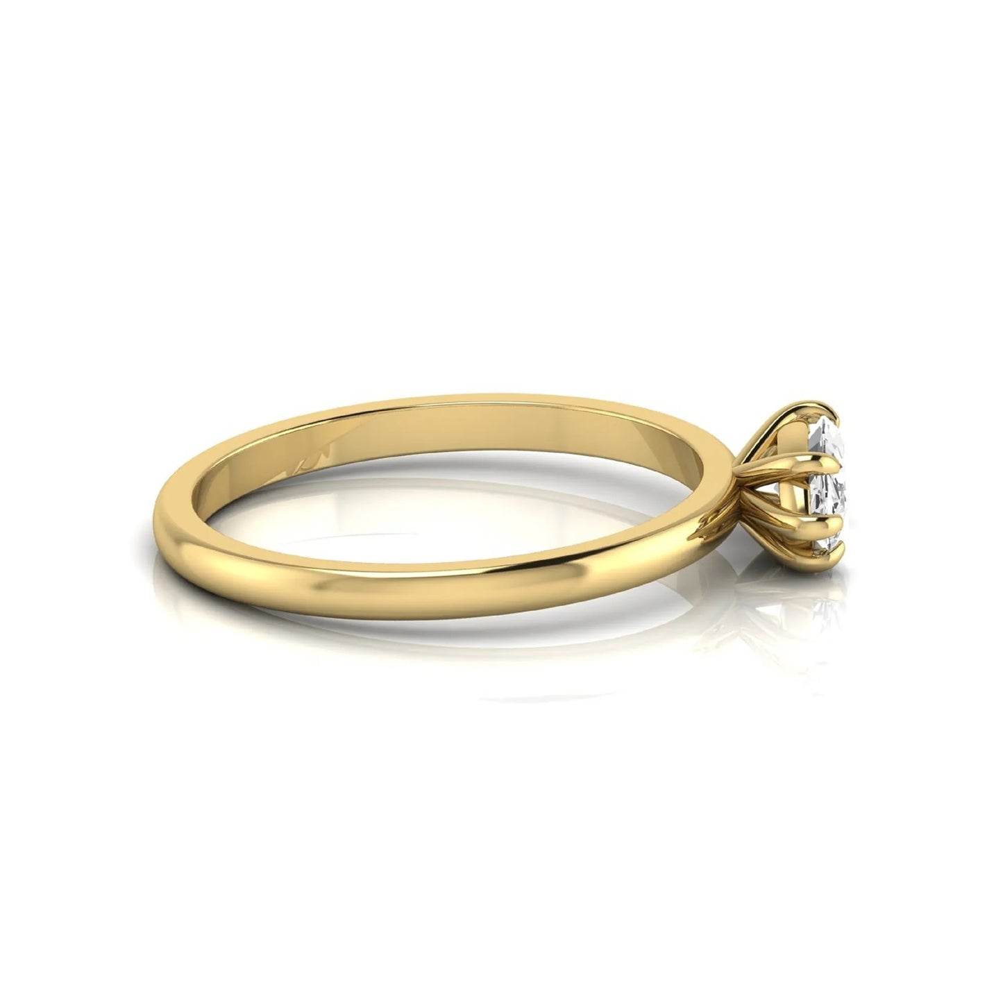 East-west marquise cut lab grown diamond solitaire engagement ring with a six-prong setting in yellow gold style.