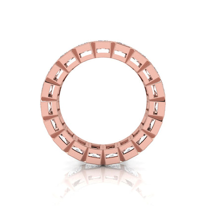 Emerald cut lab grown diamond full eternity band featuring bezel-set diamonds with a rose gold tone finish.