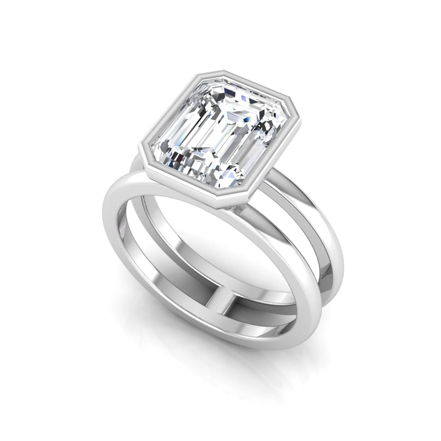white-gold ring with a large diamond on a white background