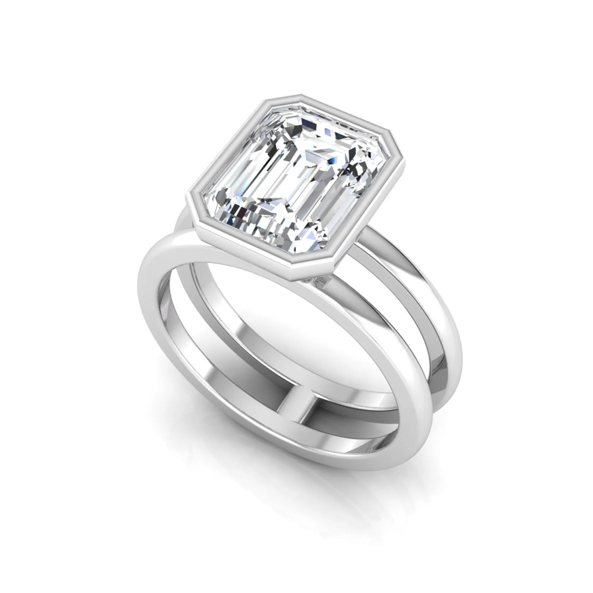white-gold ring with a large diamond on a white background