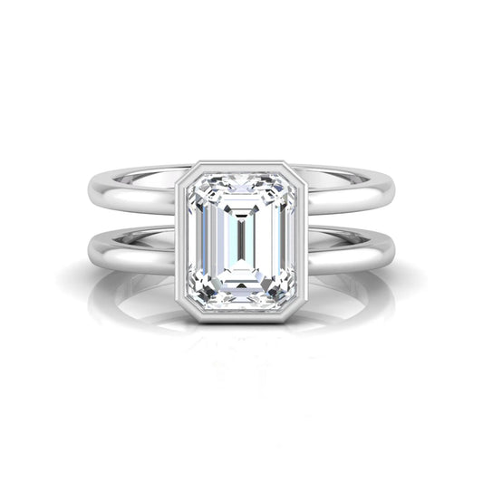 Emerald Cut Bezel Set Double Band Lab Grown Diamond Engagement Ring