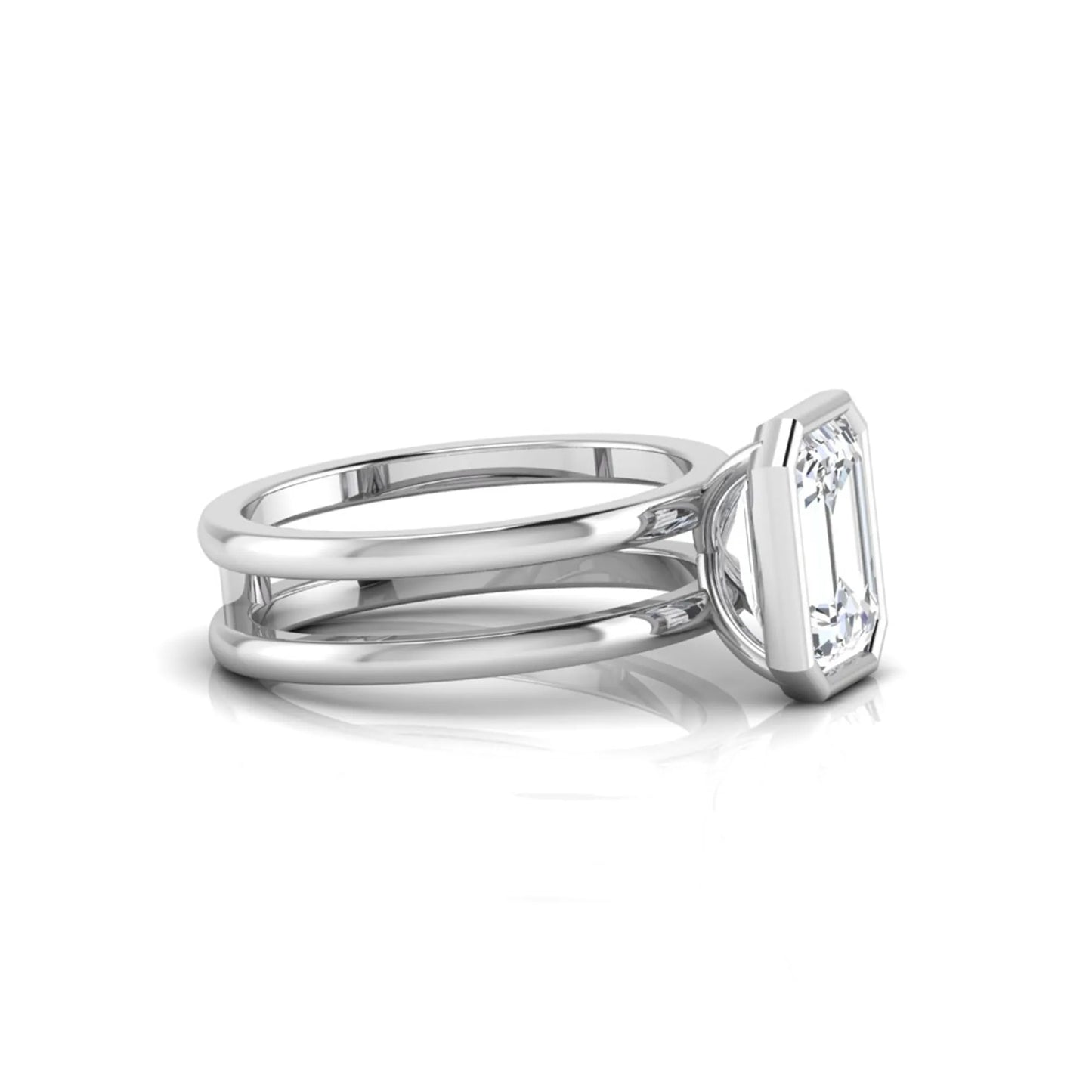 white-gold ring with a diamond on a white background
