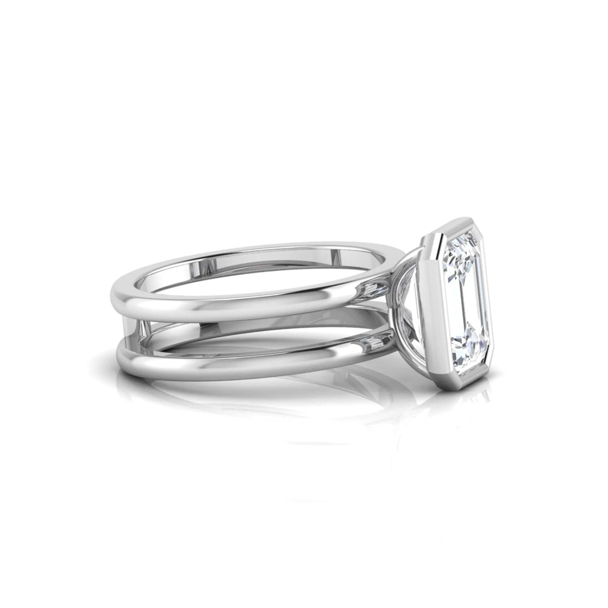 white-gold ring with a diamond on a white background