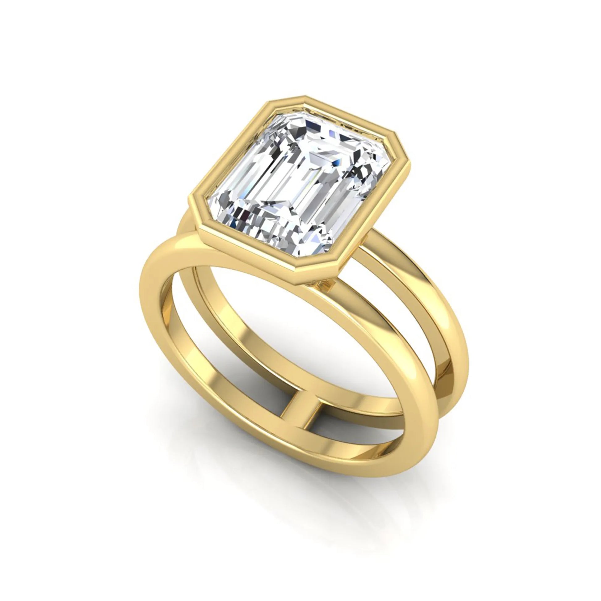 yellow-Gold ring with a large diamond on a white background