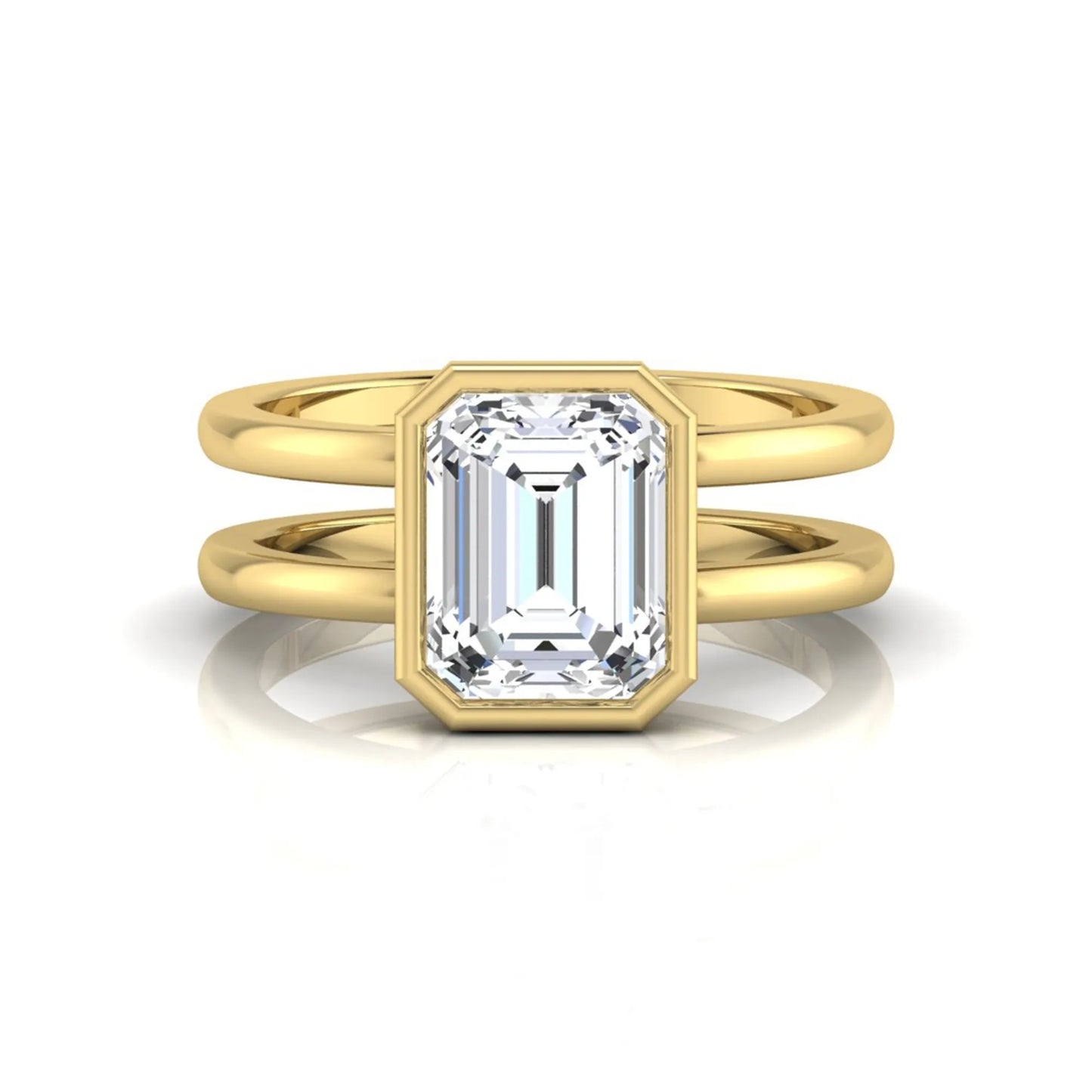 yellow-Gold ring with a rectangular diamond on a white background