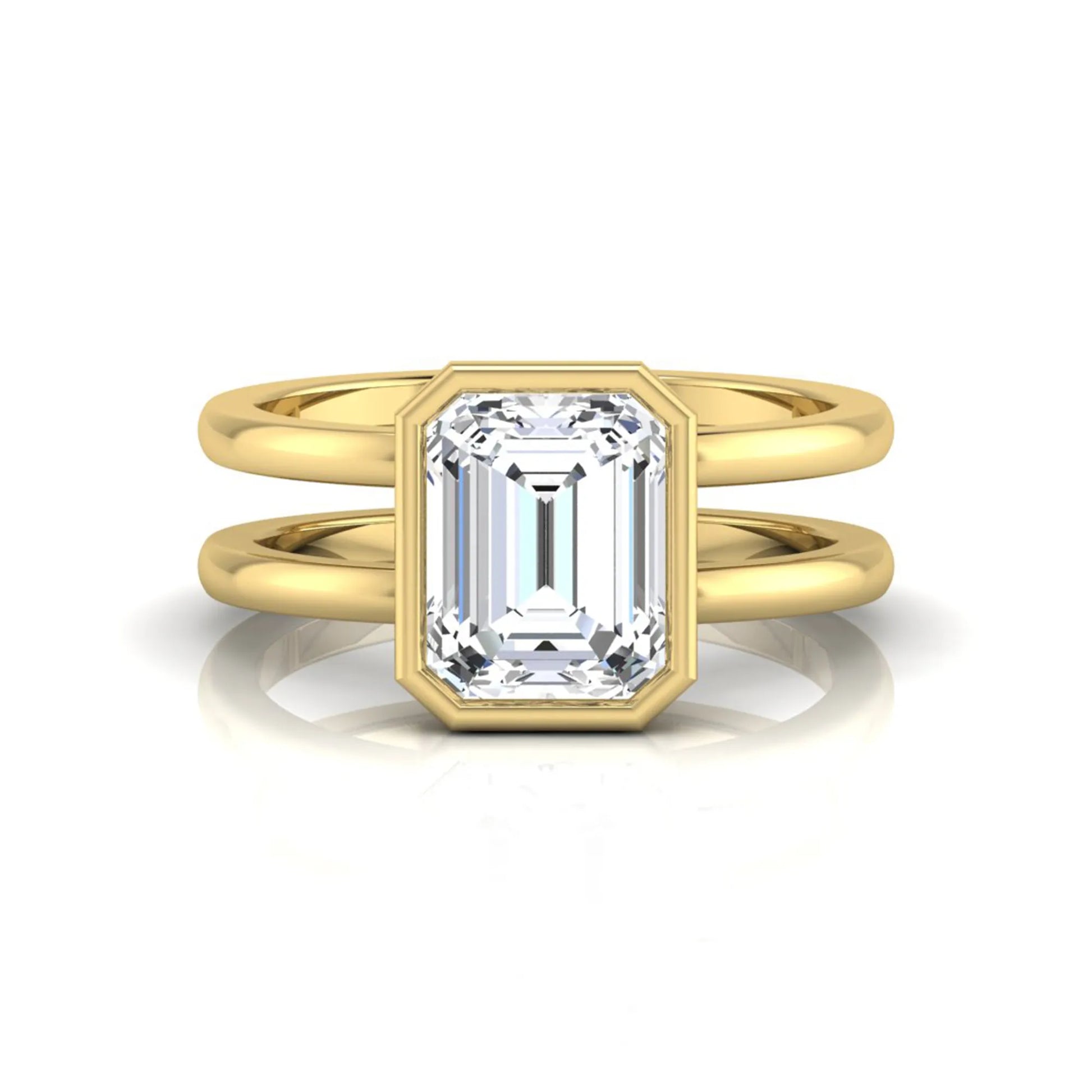 yellow-Gold ring with a rectangular diamond on a white background