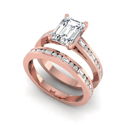 Emerald Cut Four Prong Lab Grown Diamond Bridal Ring Set