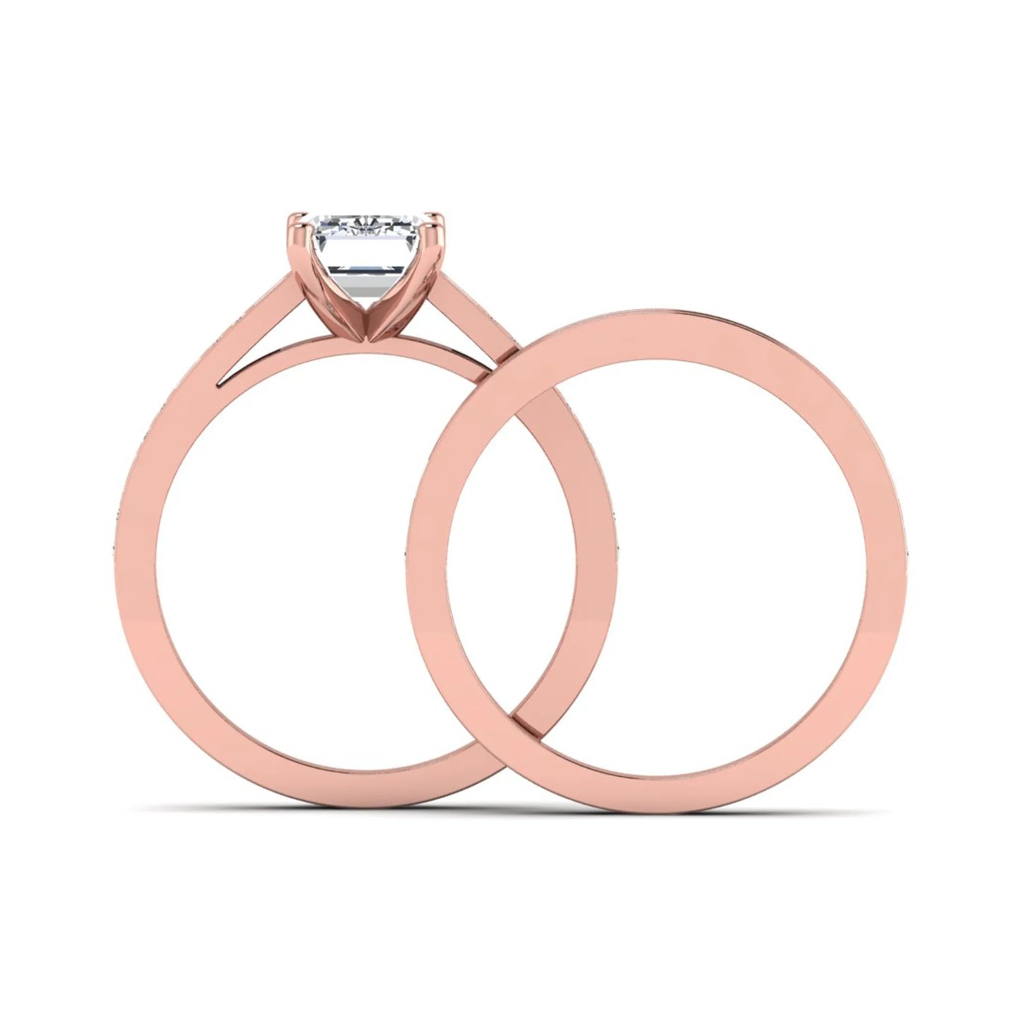 Emerald Cut Four Prong Lab Grown Diamond Bridal Ring Set