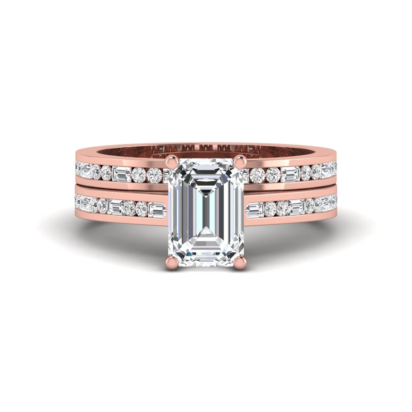 Emerald Cut Four Prong Lab Grown Diamond Bridal Ring Set