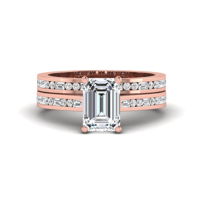 Emerald Cut Four Prong Lab Grown Diamond Bridal Ring Set