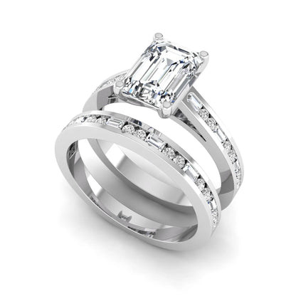 Emerald Cut Four Prong Lab Grown Diamond Bridal Ring Set