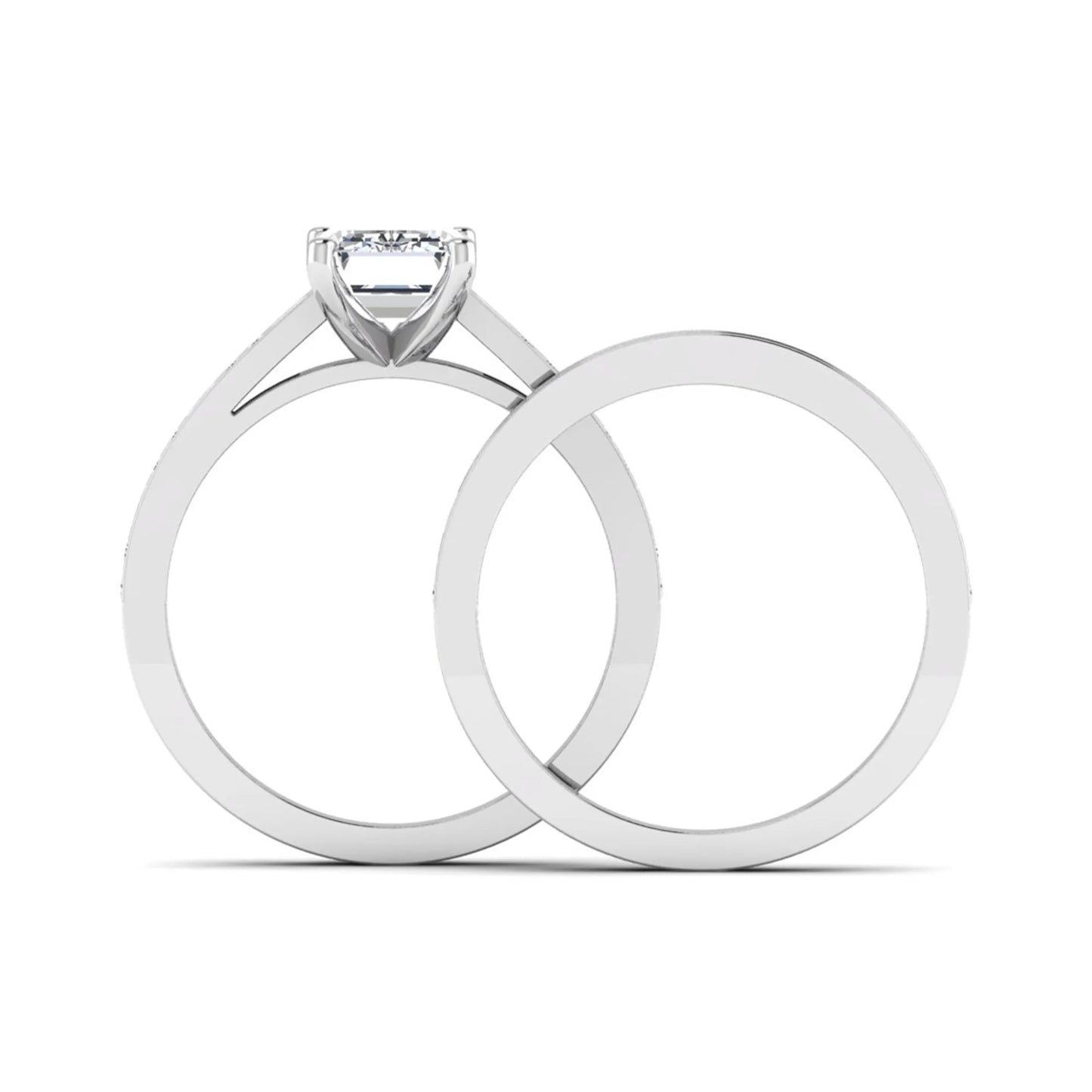 Emerald Cut Four Prong Lab Grown Diamond Bridal Ring Set