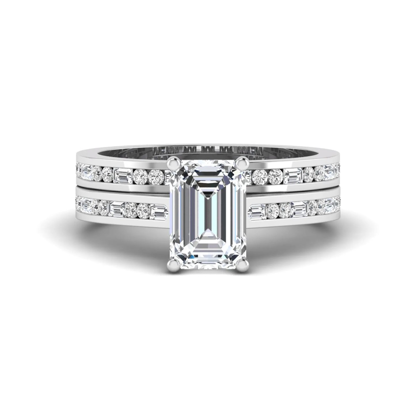 Emerald Cut Four Prong Lab Grown Diamond Bridal Ring Set