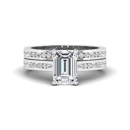 Emerald Cut Four Prong Lab Grown Diamond Bridal Ring Set