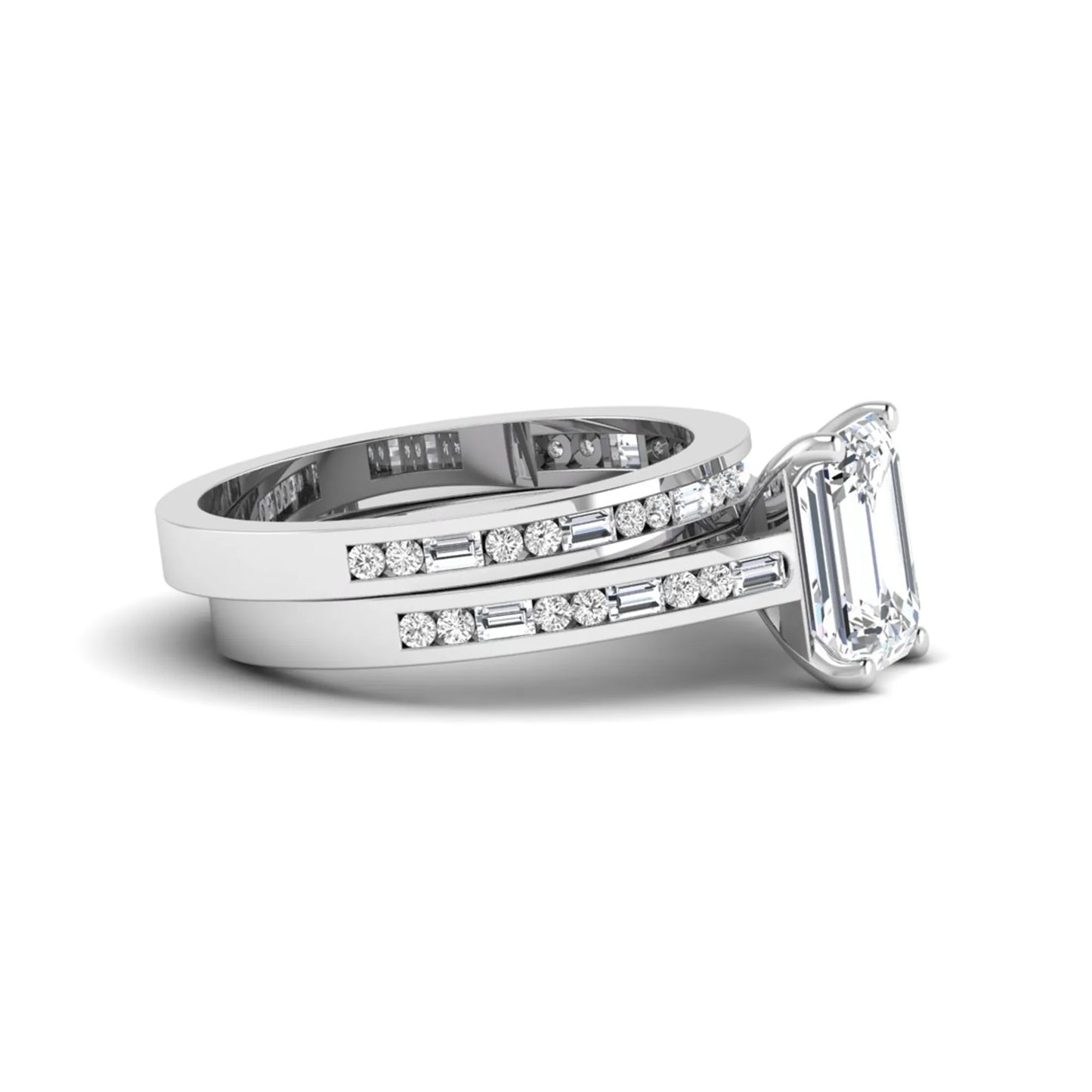 Emerald Cut Four Prong Lab Grown Diamond Bridal Ring Set
