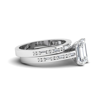 Emerald Cut Four Prong Lab Grown Diamond Bridal Ring Set