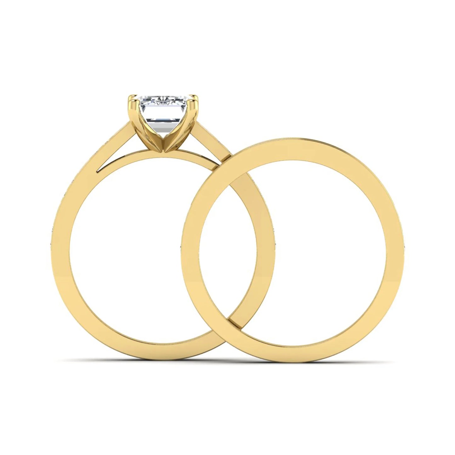 Emerald Cut Four Prong Lab Grown Diamond Bridal Ring Set