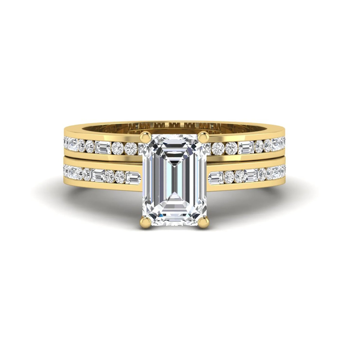 Emerald Cut Four Prong Lab Grown Diamond Bridal Ring Set