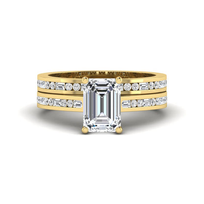 Emerald Cut Four Prong Lab Grown Diamond Bridal Ring Set