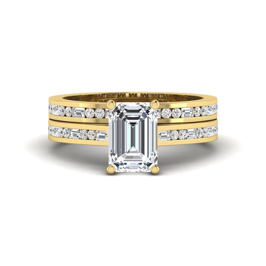 Emerald Cut Four Prong Lab Grown Diamond Bridal Ring Set