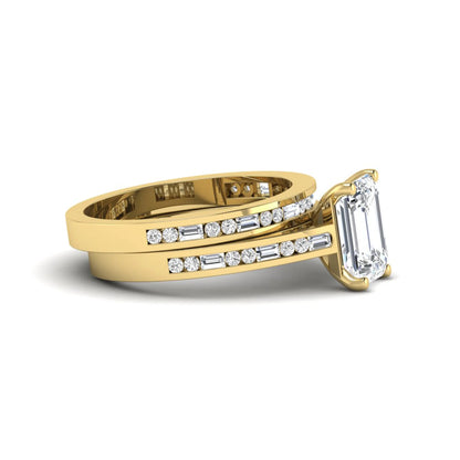 Emerald Cut Four Prong Lab Grown Diamond Bridal Ring Set