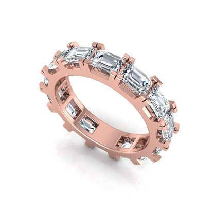 Emerald cut lab grown diamond full eternity band ring in rose gold