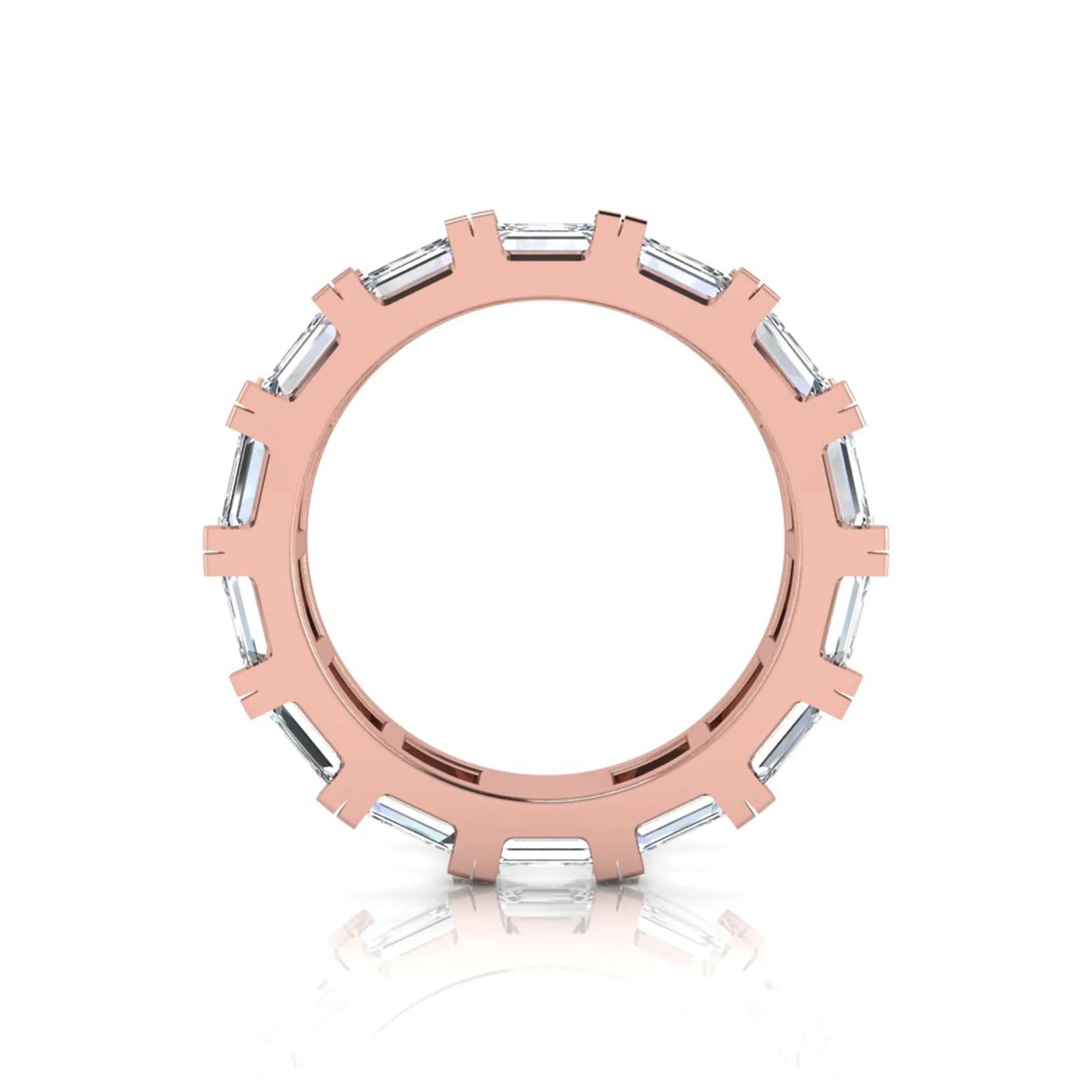 Emerald cut lab grown diamond full eternity band ring in rose gold