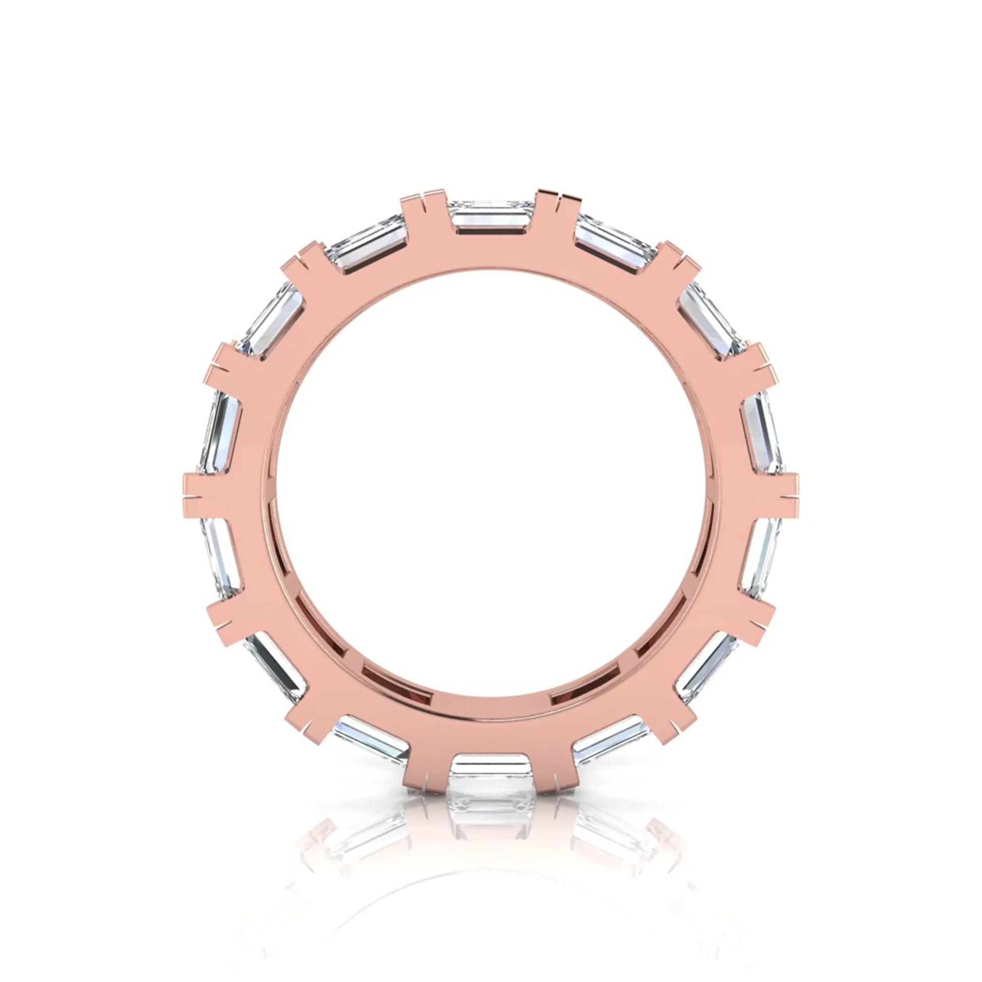 Emerald cut lab grown diamond full eternity band ring in rose gold