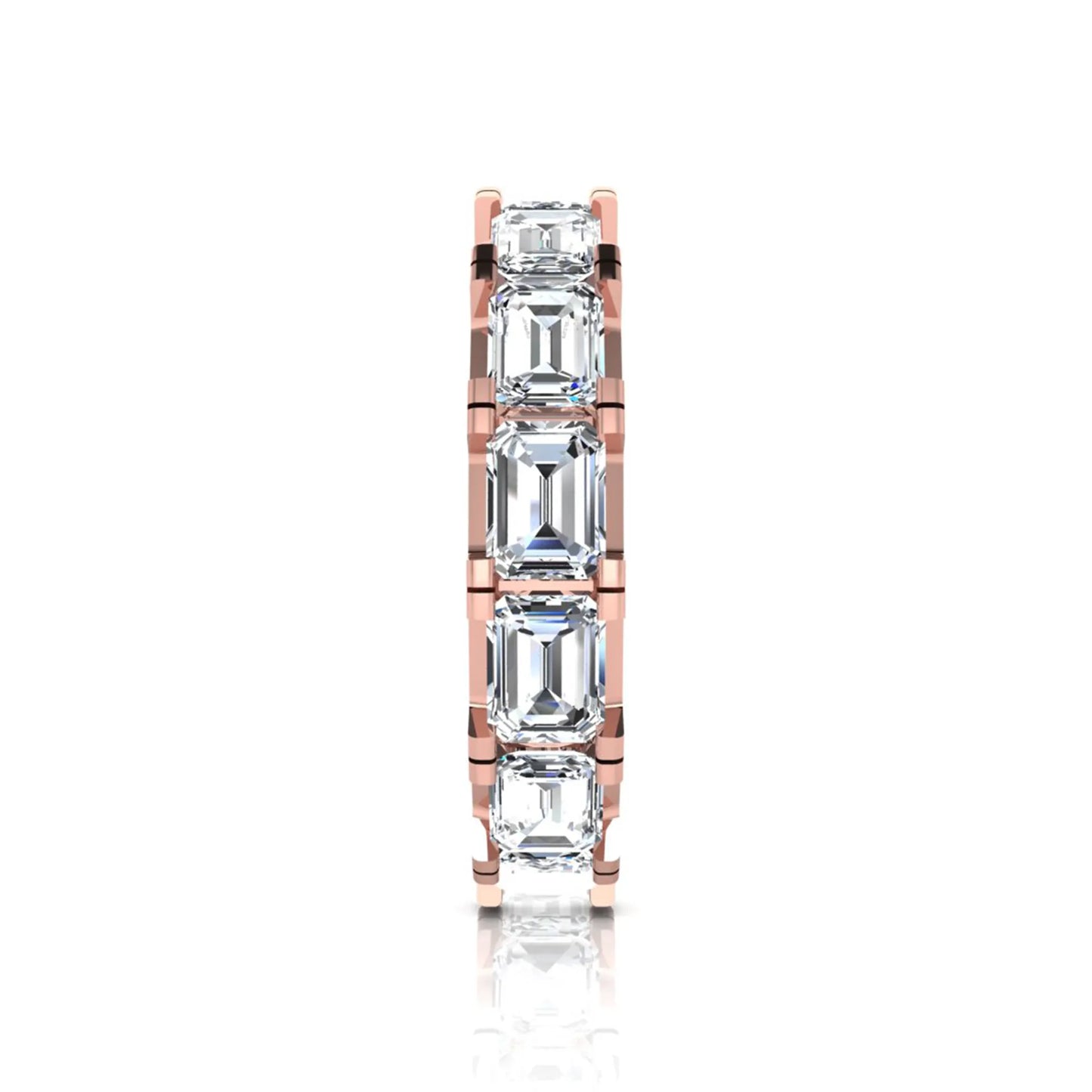 Emerald cut lab grown diamond full eternity band ring in rose gold