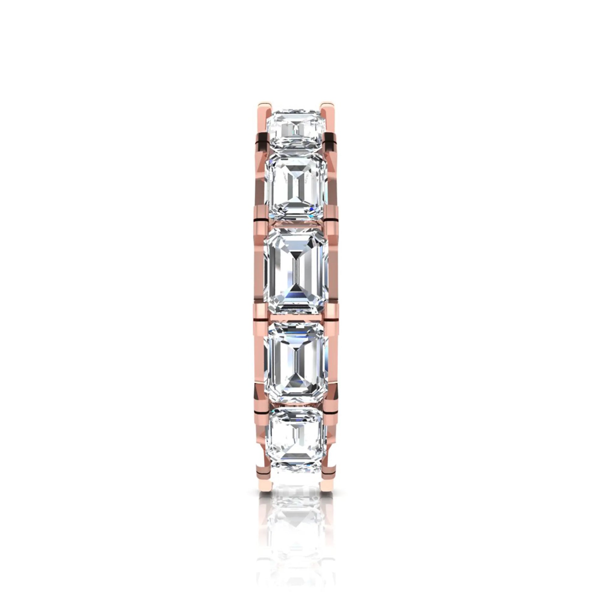 Emerald cut lab grown diamond full eternity band ring in rose gold