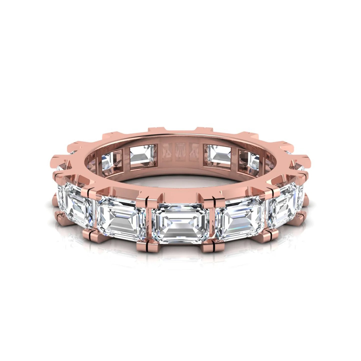 Emerald cut lab grown diamond full eternity band ring in rose gold