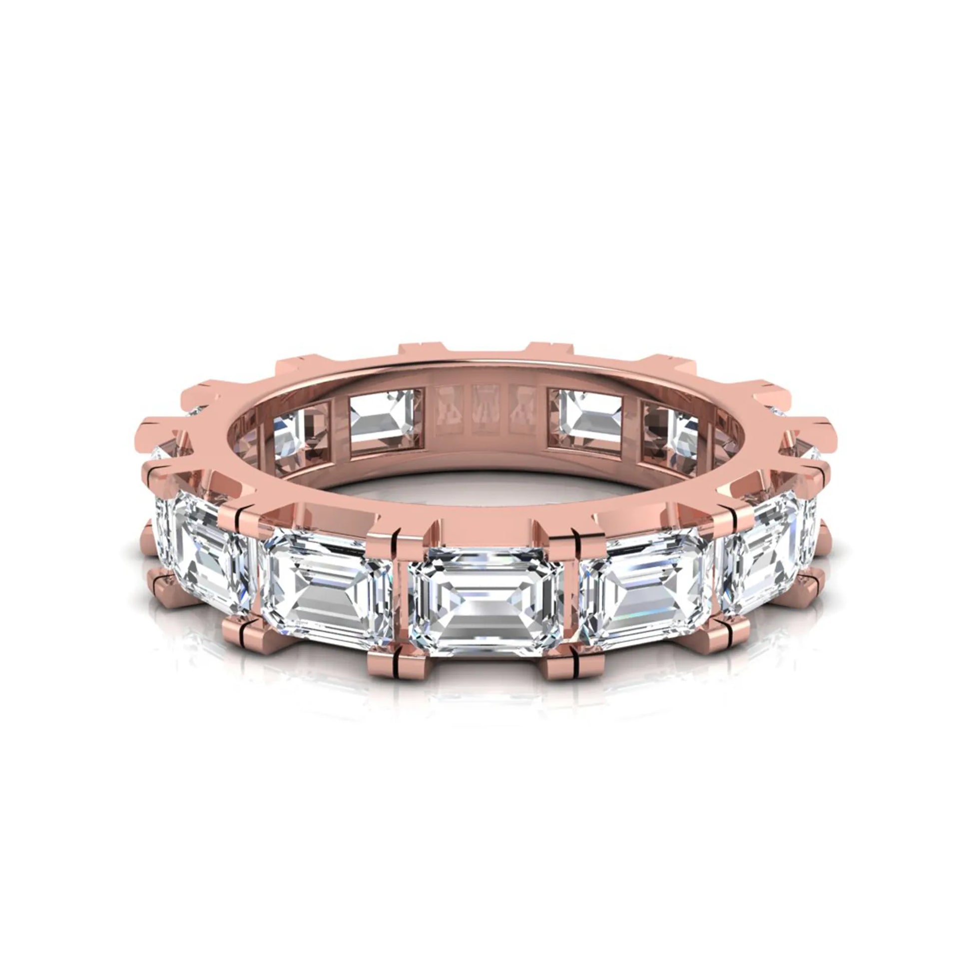 Emerald cut lab grown diamond full eternity band ring in rose gold
