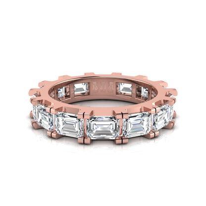 Emerald cut lab grown diamond full eternity band ring in rose gold