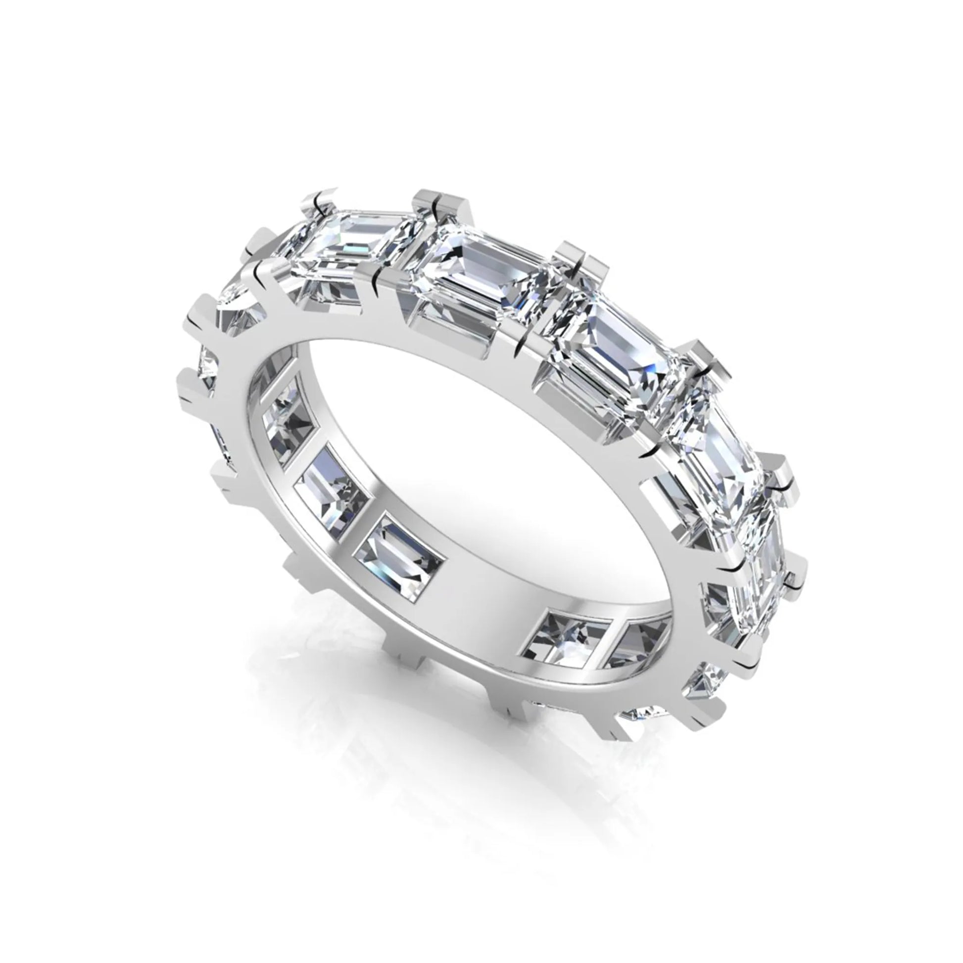 Emerald cut lab grown diamond full eternity band ring in white gold