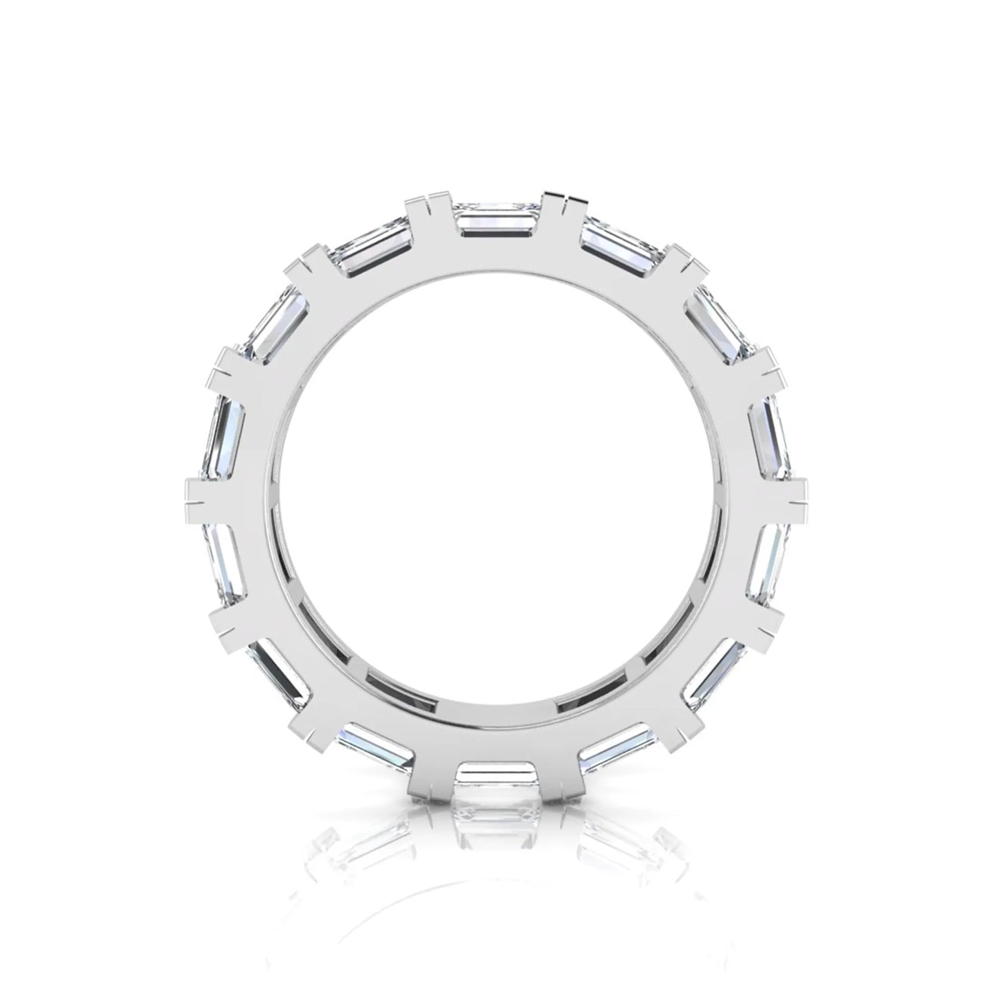 Emerald cut lab grown diamond full eternity band ring in white gold