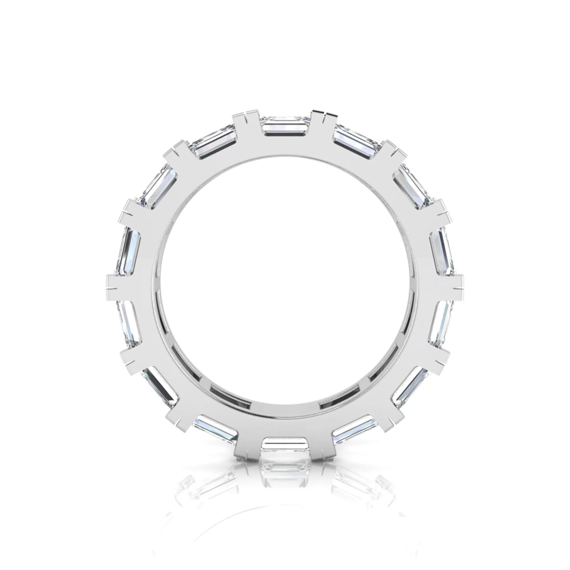 Emerald cut lab grown diamond full eternity band ring in white gold