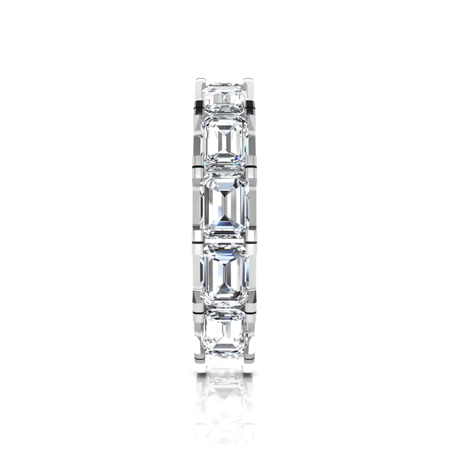 Emerald cut lab grown diamond full eternity band ring in white gold
