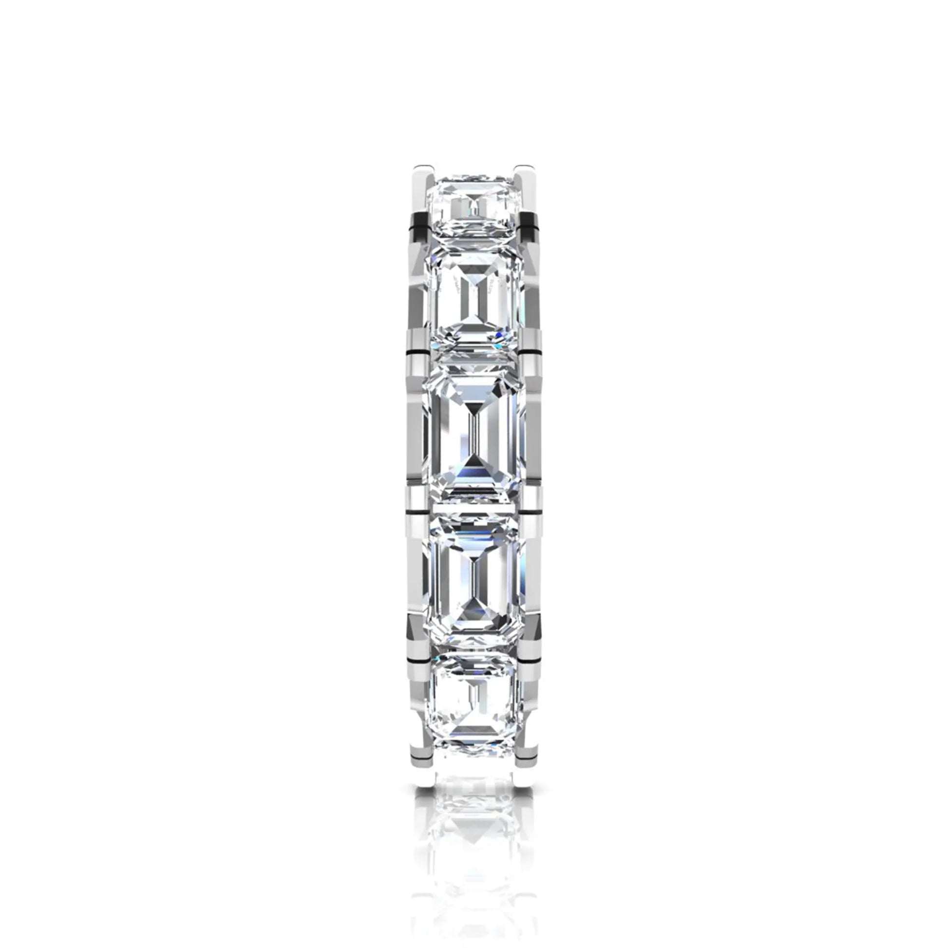 Emerald cut lab grown diamond full eternity band ring in white gold
