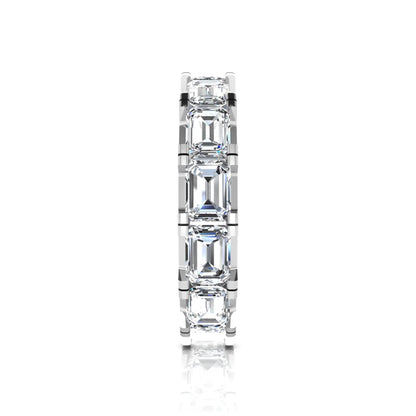 Emerald cut lab grown diamond full eternity band ring in white gold