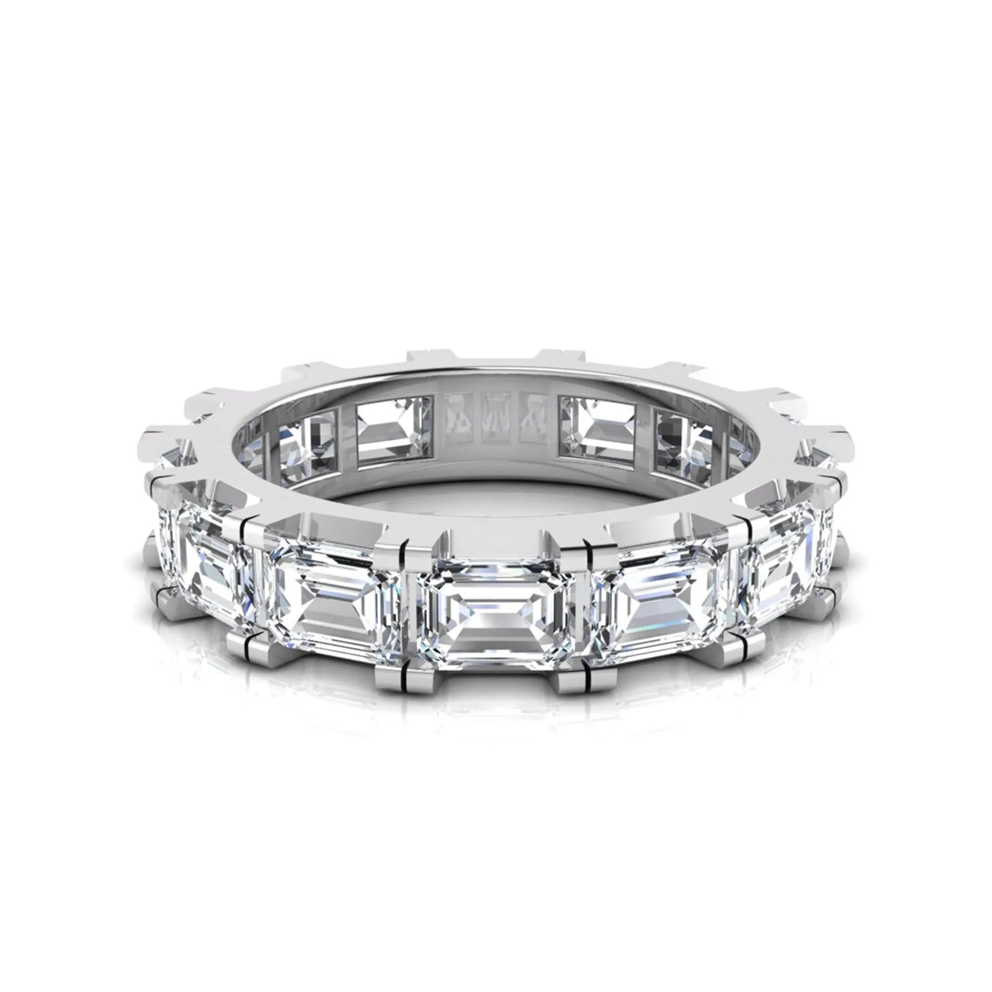 Emerald cut lab grown diamond full eternity band ring in white gold